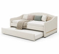 Lit gigogne en tissu crème avec sommier et coussins 200x90 cm