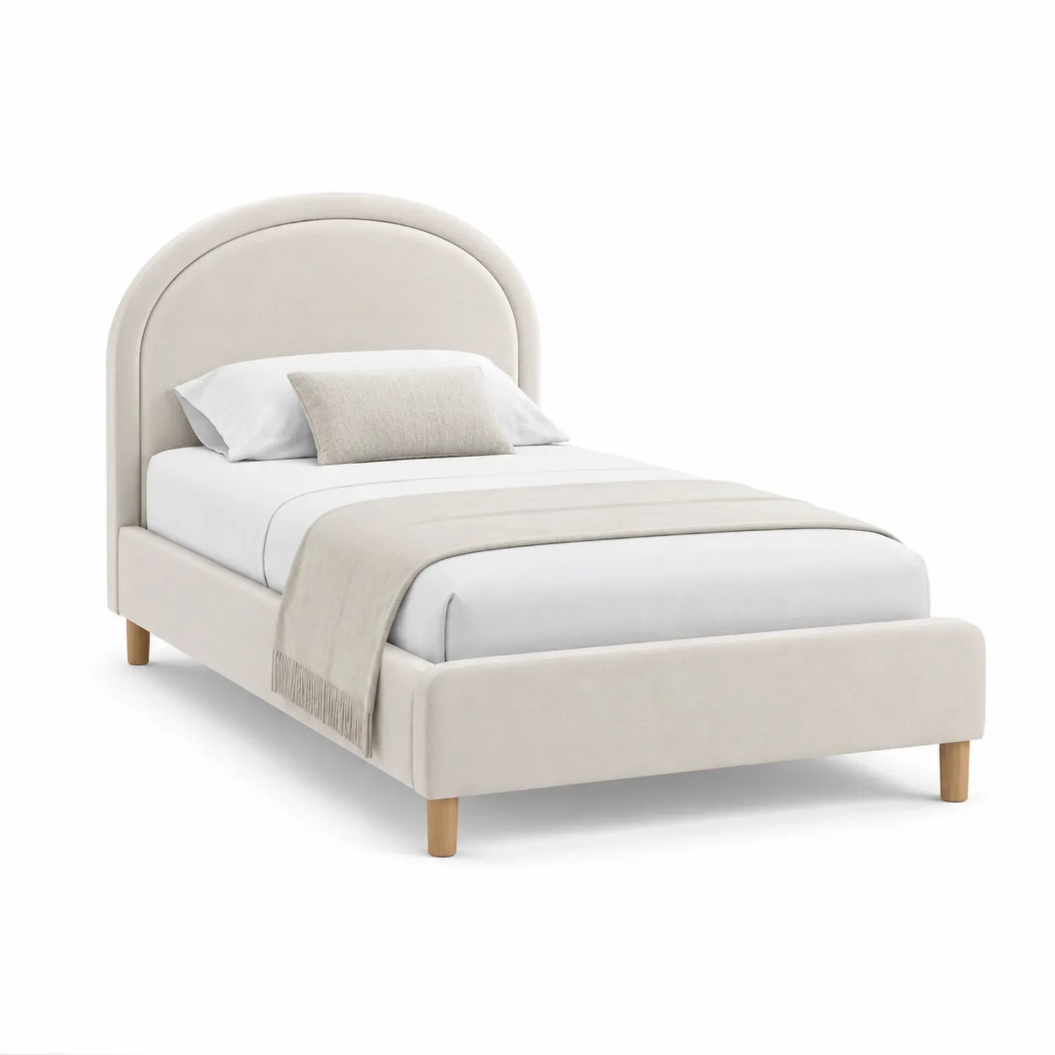 Lit simple en tissu polyester avec tête de lit arquée