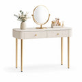 Coiffeuse en MDF Crème avec Miroir et Pieds en Métal Doré