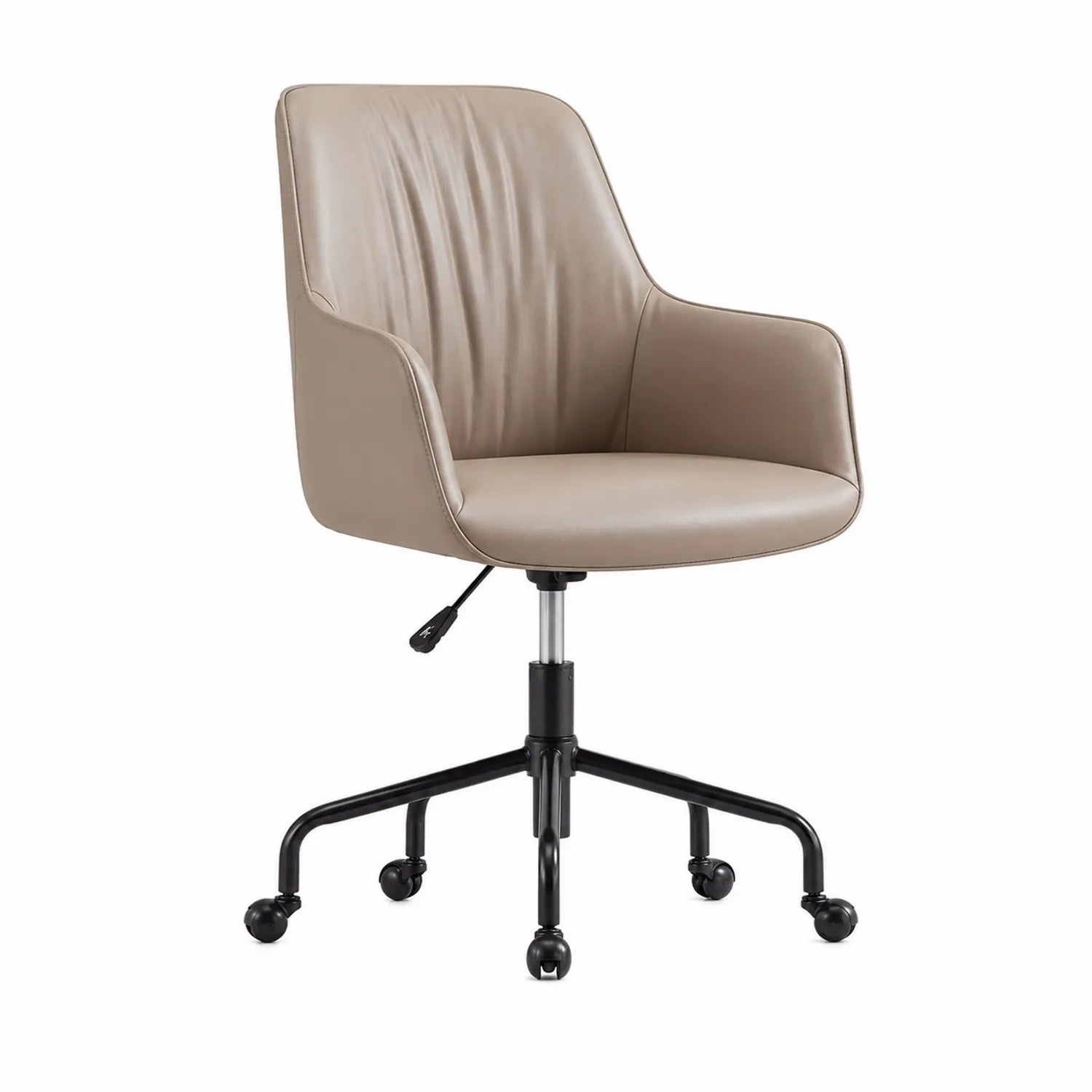 Chaise de bureau pivotante en similicuir beige avec base en métal noir