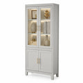 Armoire en bois avec portes vitrées et étagères LED, blanc, 200x90x40cm