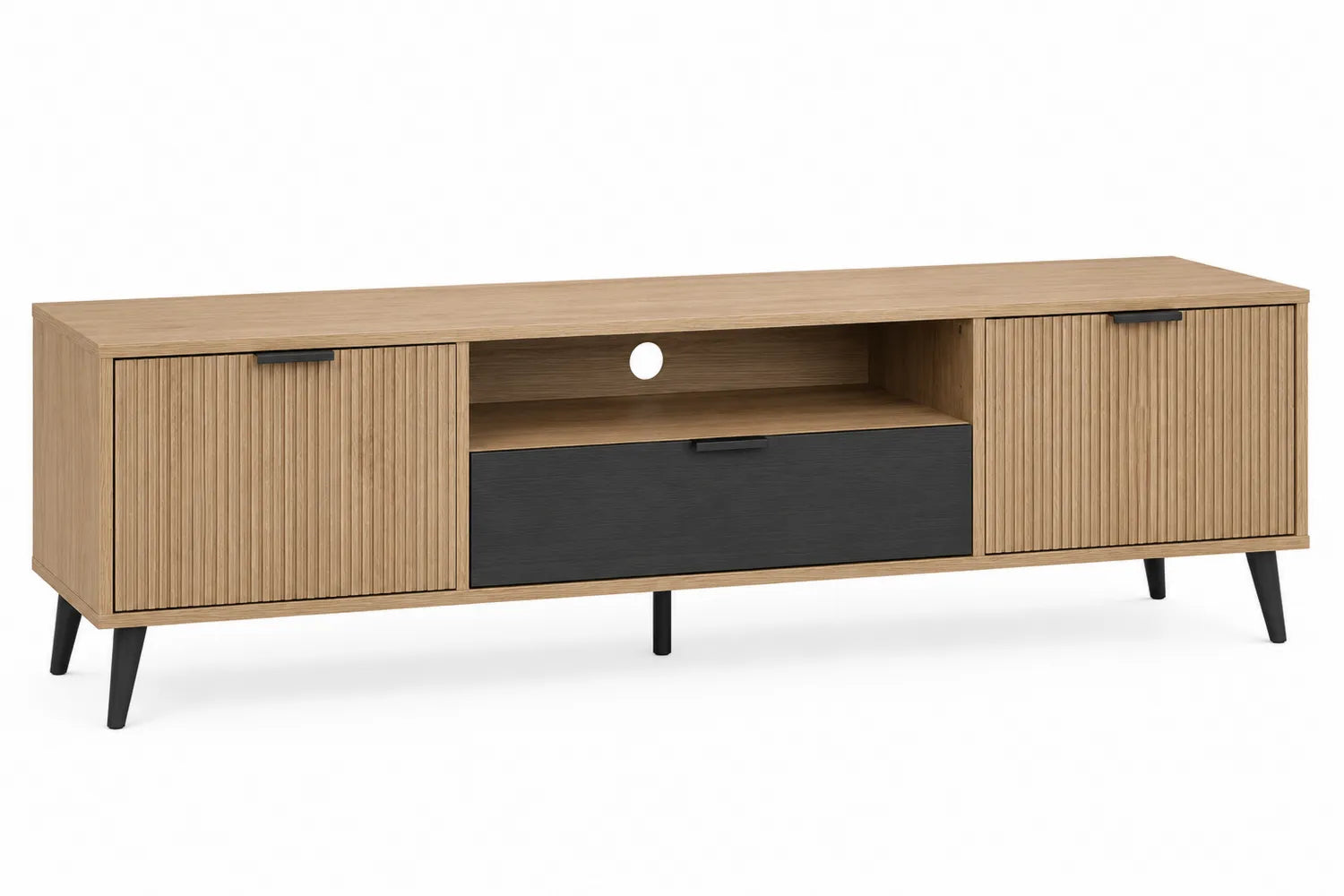 Meuble TV en bois MDF chêne et noir 150 cm