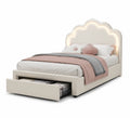 Lit Enfant LED avec Rangement Similicuir et Bois Blanc 200x140 cm