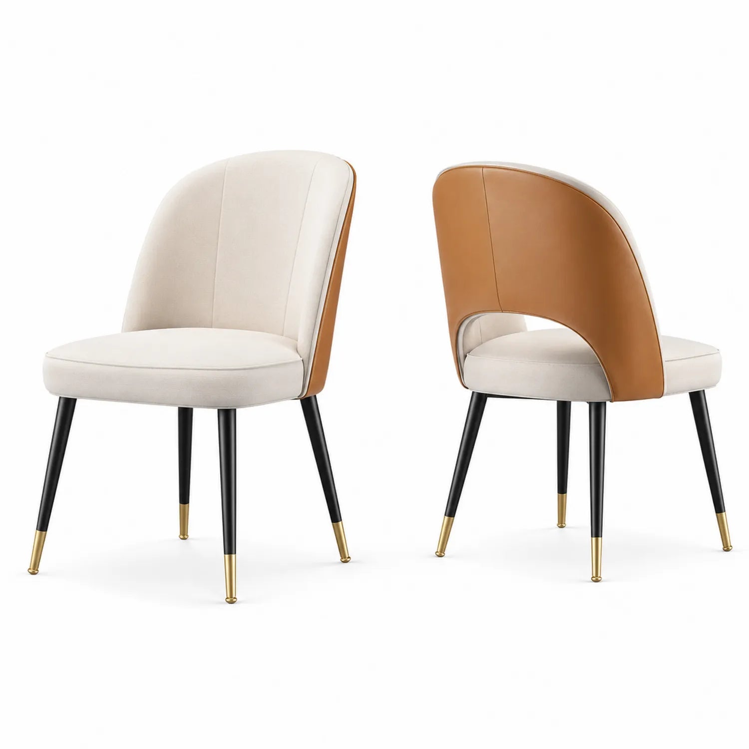 Chaises en métal avec revêtement en tissu polyester et cuir PU, Beige/Marron