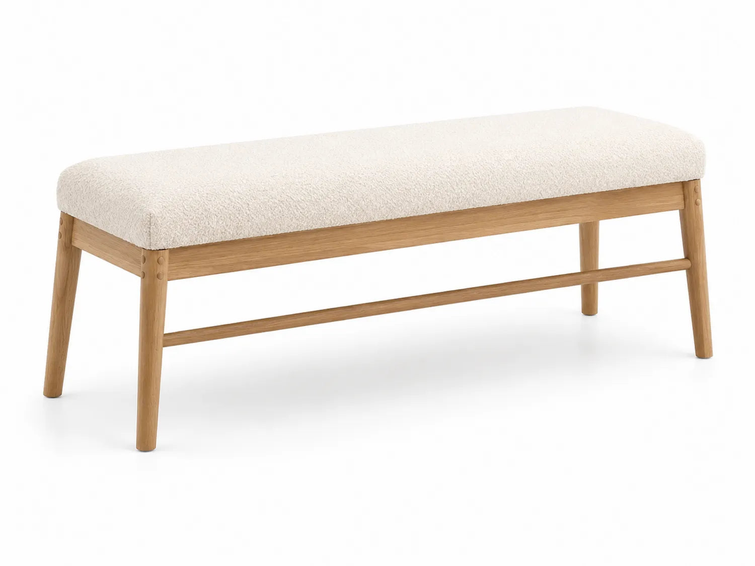 Banc rectangulaire en bois et tissu polyester blanc 120x40x45 cm