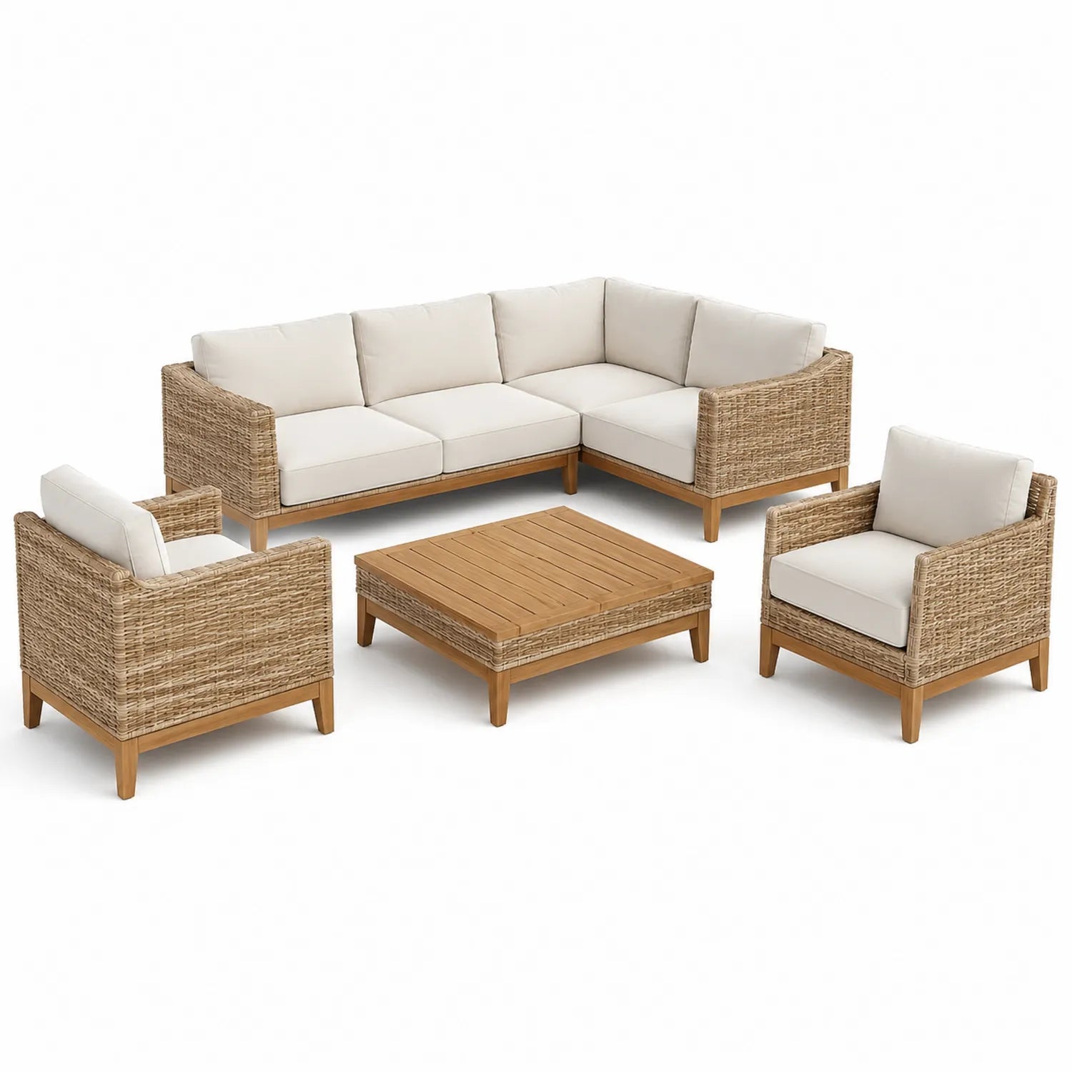Ensemble de salon extérieur en rotin avec table basse en bois