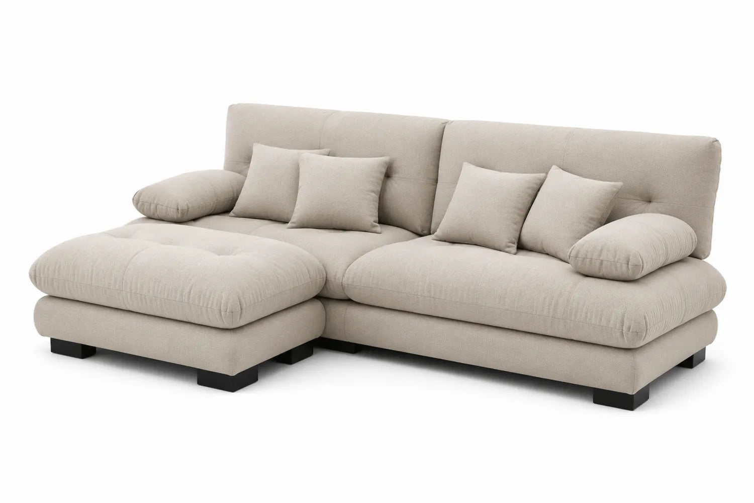 Canapé d'angle 3 places en tissu beige avec méridienne