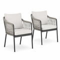 Ensemble de 2 chaises en aluminium et corde tressée avec coussins gris clair