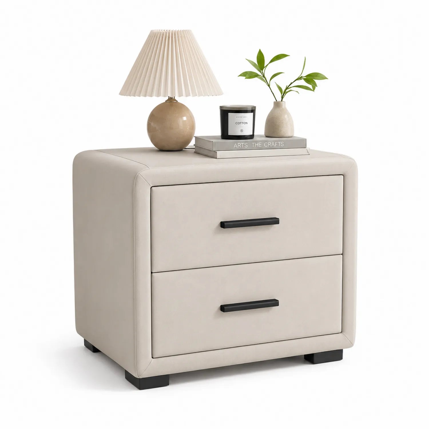 Table de chevet avec 2 tiroirs en cuir synthétique