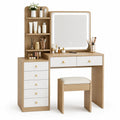 Coiffeuse en bois et MDF avec miroir éclairé et tabouret Blanc/Bois 120cm