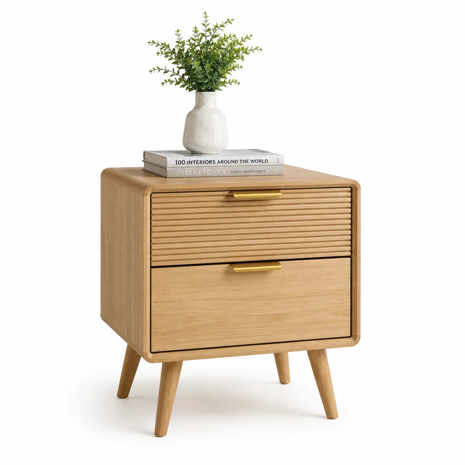 Table de chevet en bois de chêne avec 2 tiroirs