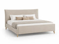 Lit double en tissu polyester beige avec pieds en bois