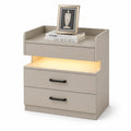 Table de chevet en bois avec LED beige 60x40x70 cm