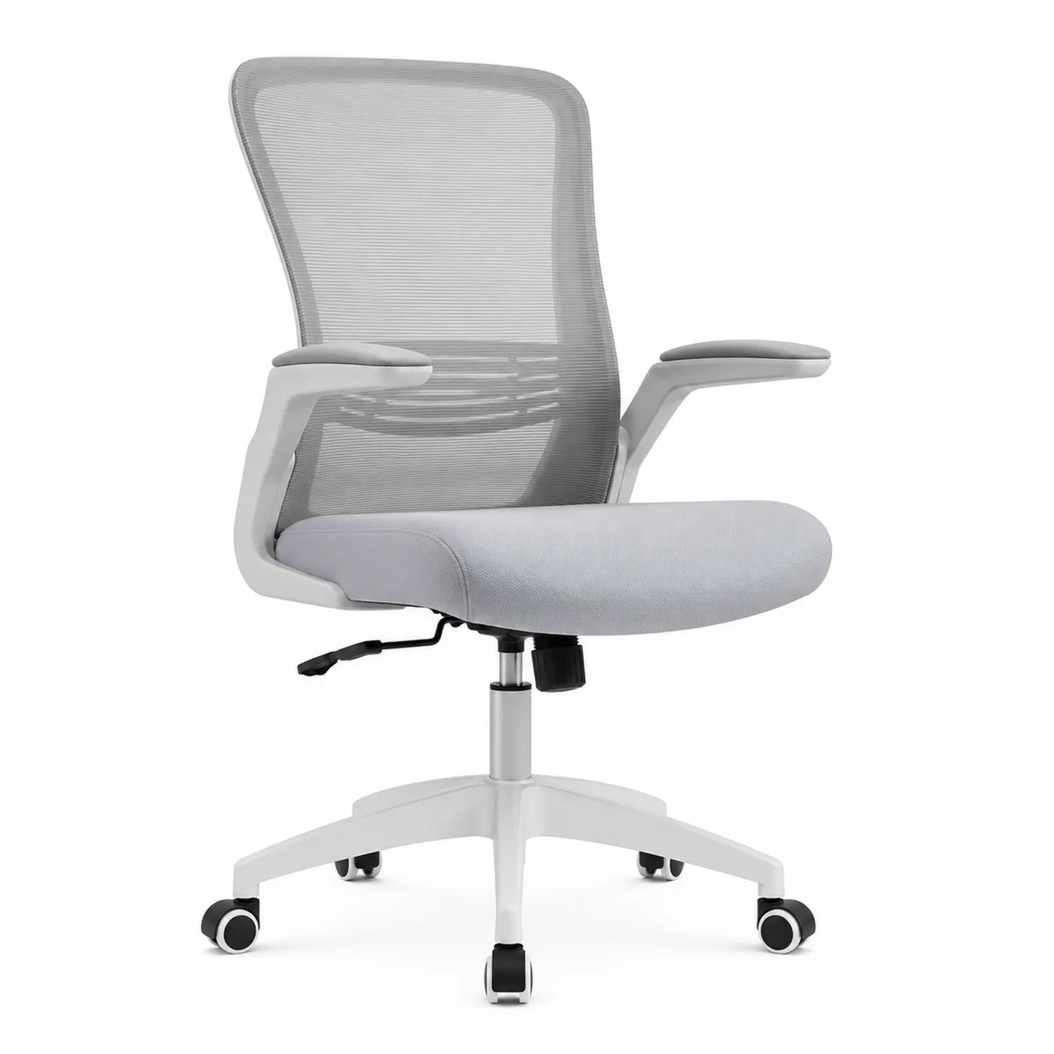 Chaise de bureau en maille polyester avec accoudoirs Gris et Blanc