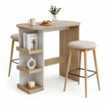 Table à manger ovale en bois avec tabourets rembourrés Beige
