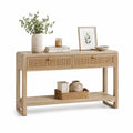 Console en bois d'acacia et rotin avec étagère 120x40x75 cm