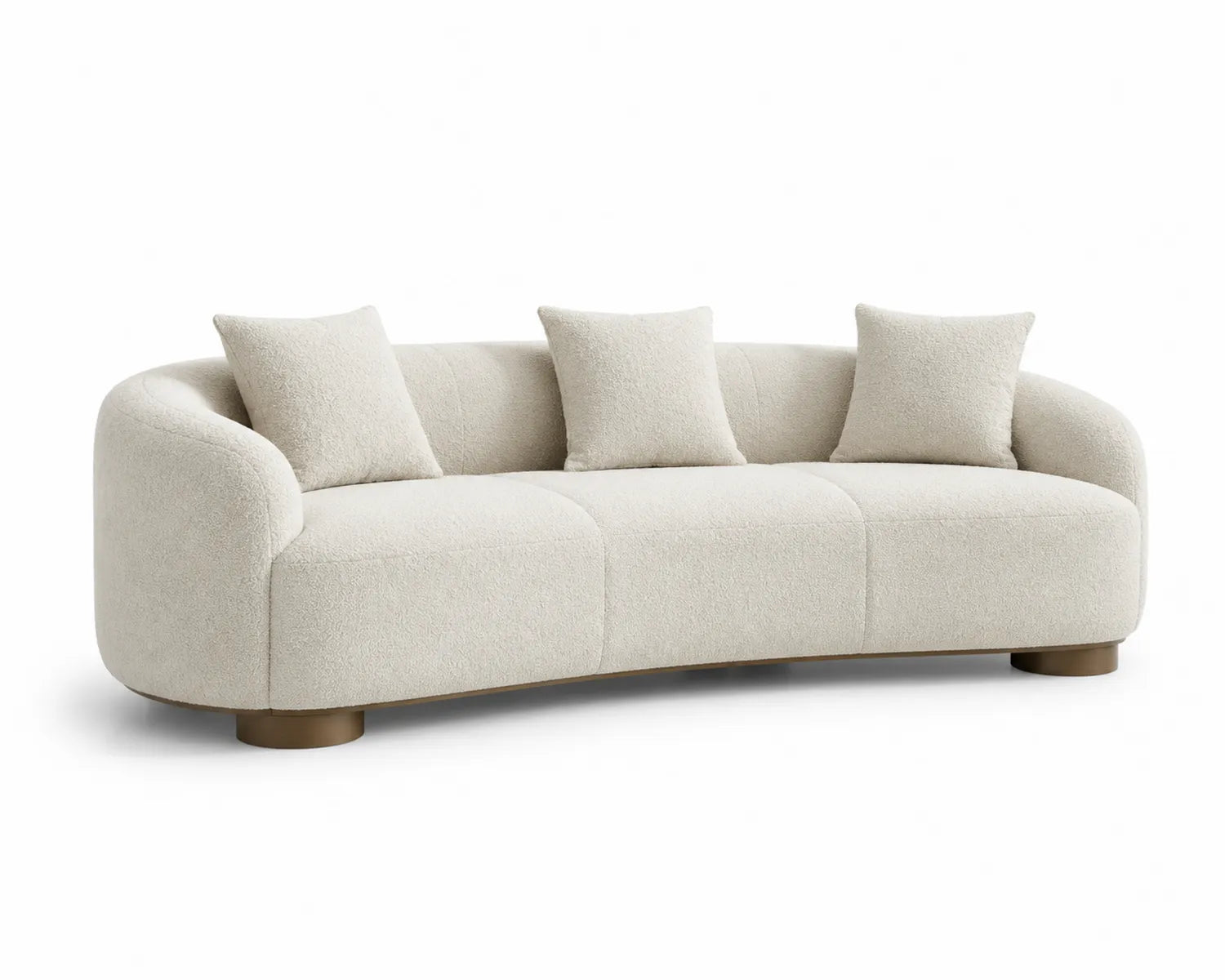Canapé arrondi en tissu bouclé avec coussins 220x90x75cm