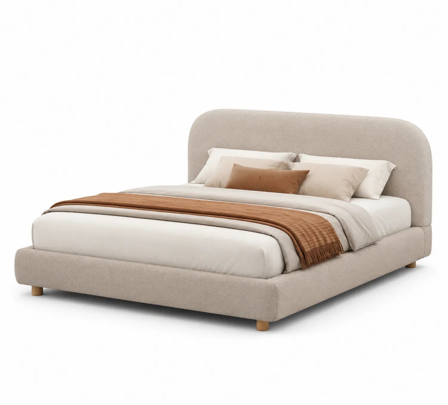 Lit double en tissu bouclé beige 140x200 cm