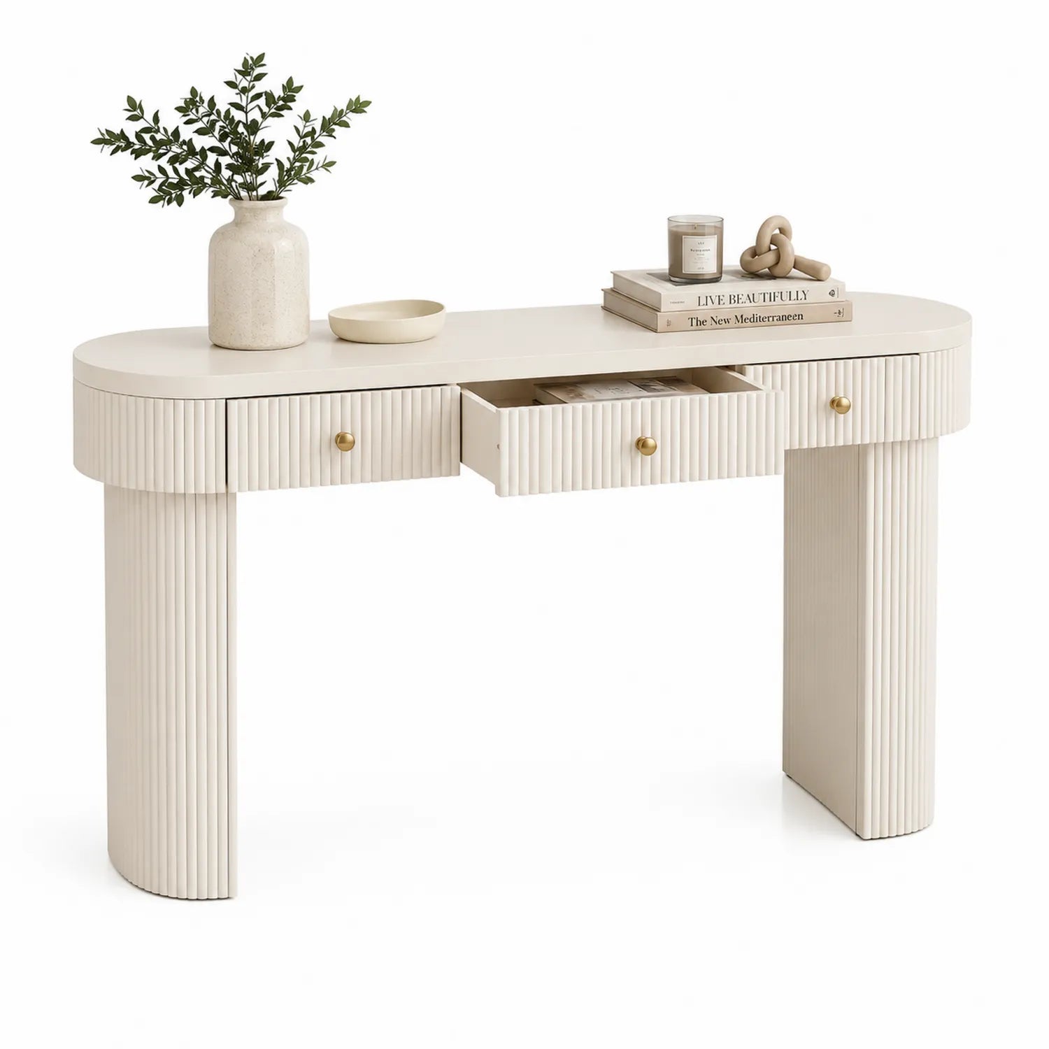 Console en bois MDF avec tiroirs Crème