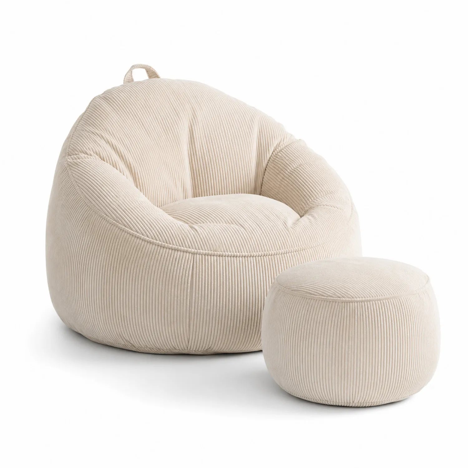 Ensemble Pouf Poire en Velours Côtelé Beige avec Repose-pieds