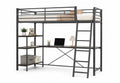Lit mezzanine en métal avec bureau intégré et étagères Noir 200x90 cm