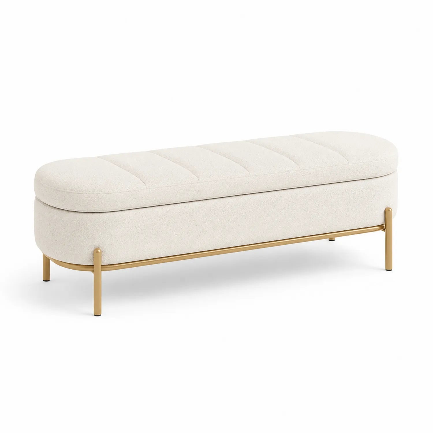 Banc en tissu beige et métal doré 140x45x40 cm