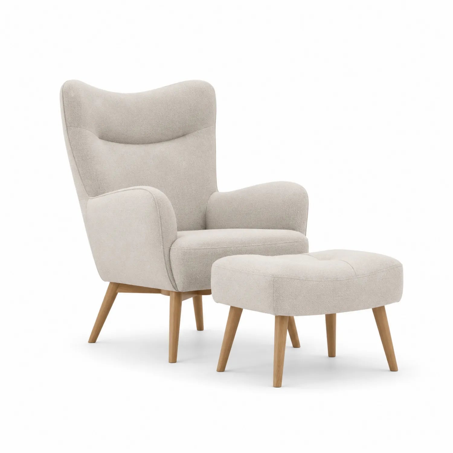 Fauteuil en tissu avec repose-pieds en bois