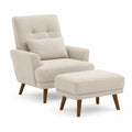 Fauteuil en tissu avec repose-pieds et pieds en bois massif