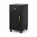 Armoire de rangement en bois noir avec roulettes, tiroir et porte