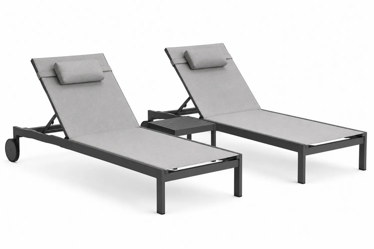 Ensemble de chaises longues en aluminium et polyester 200x65 cm Gris