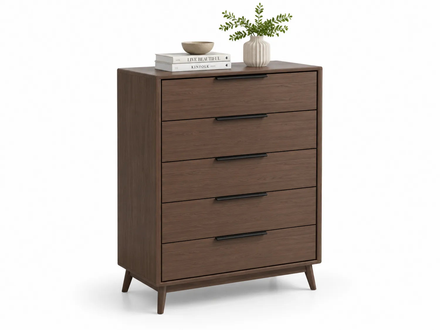Commode en bois 5 tiroirs marron