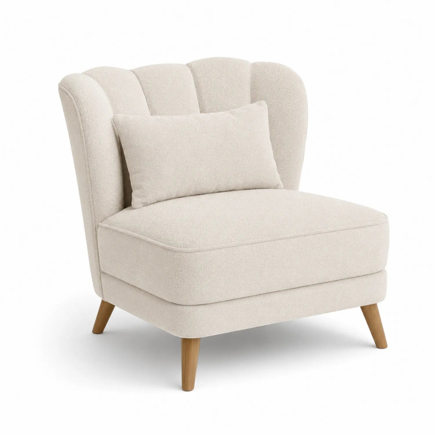 Chaise en tissu bouclé beige avec pieds en bois