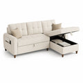 Canapé d'angle convertible avec rangement en tissu beige