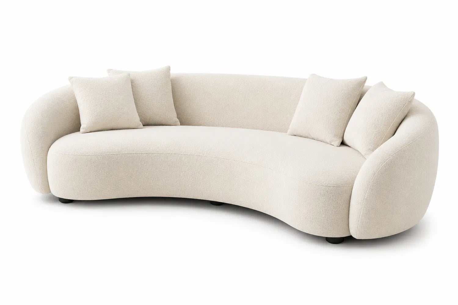 Canapé arrondi en tissu bouclé beige avec coussins 240 cm