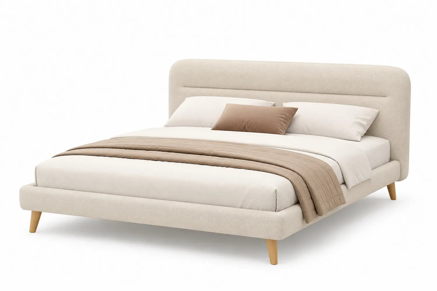 Lit double en bois et tissu beige 160x200 cm