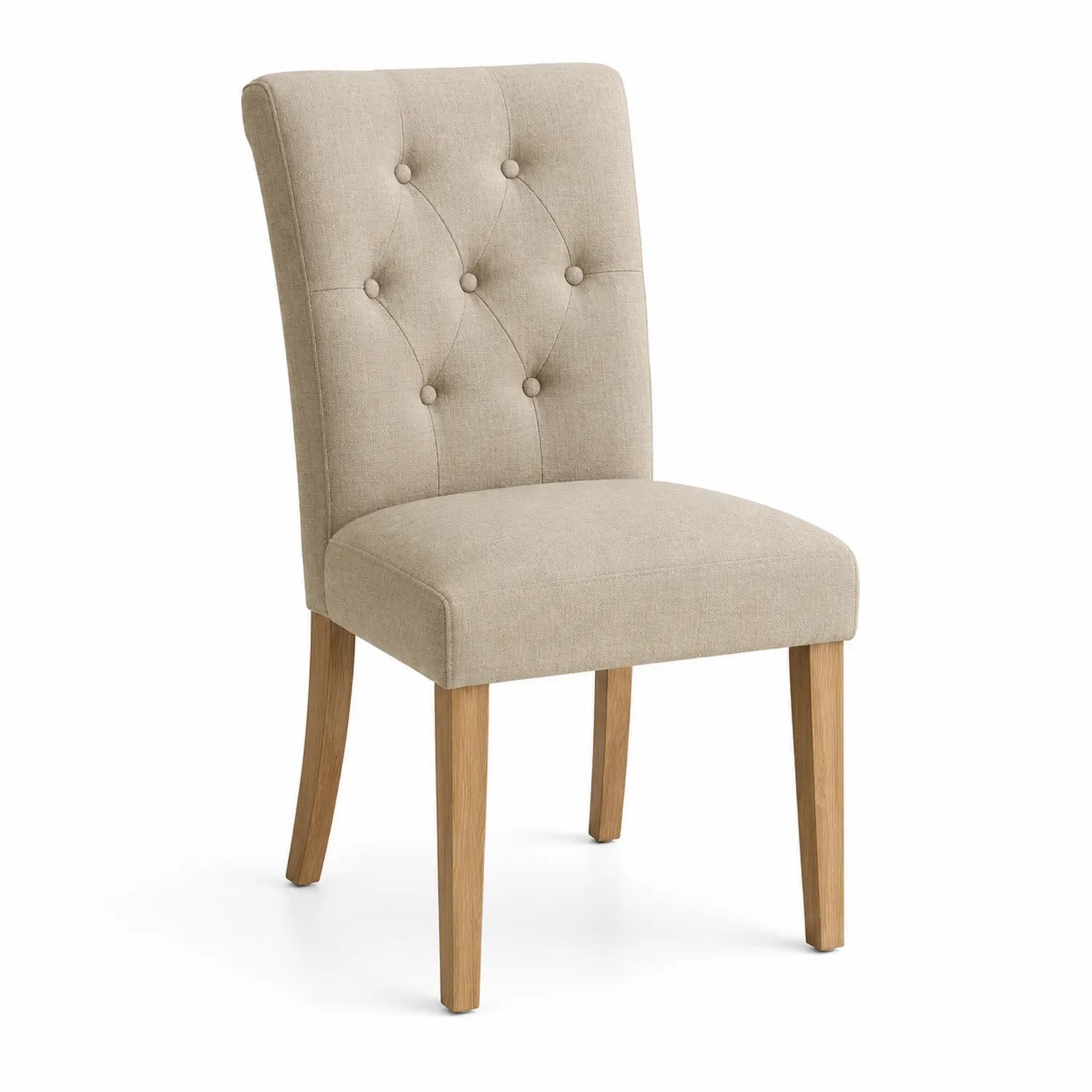 Chaise en tissu lin beige avec pieds en bois