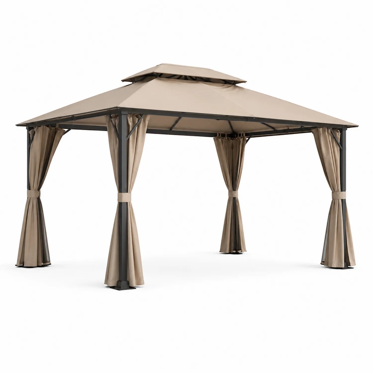 Tonnelle de Jardin en Métal avec Toit Double en Polyester Beige 3x4m