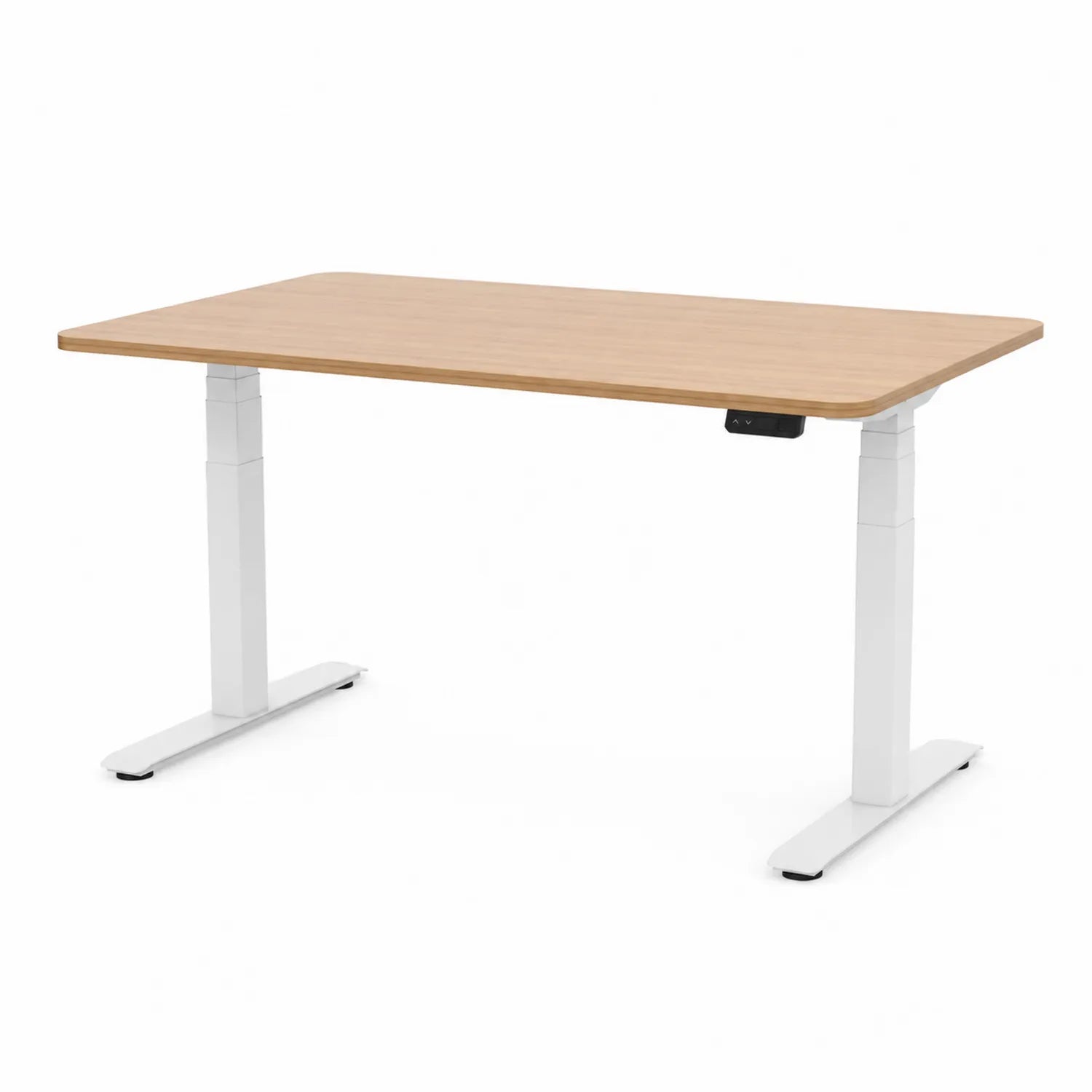 Bureau réglable en hauteur en bois avec pieds métalliques blancs