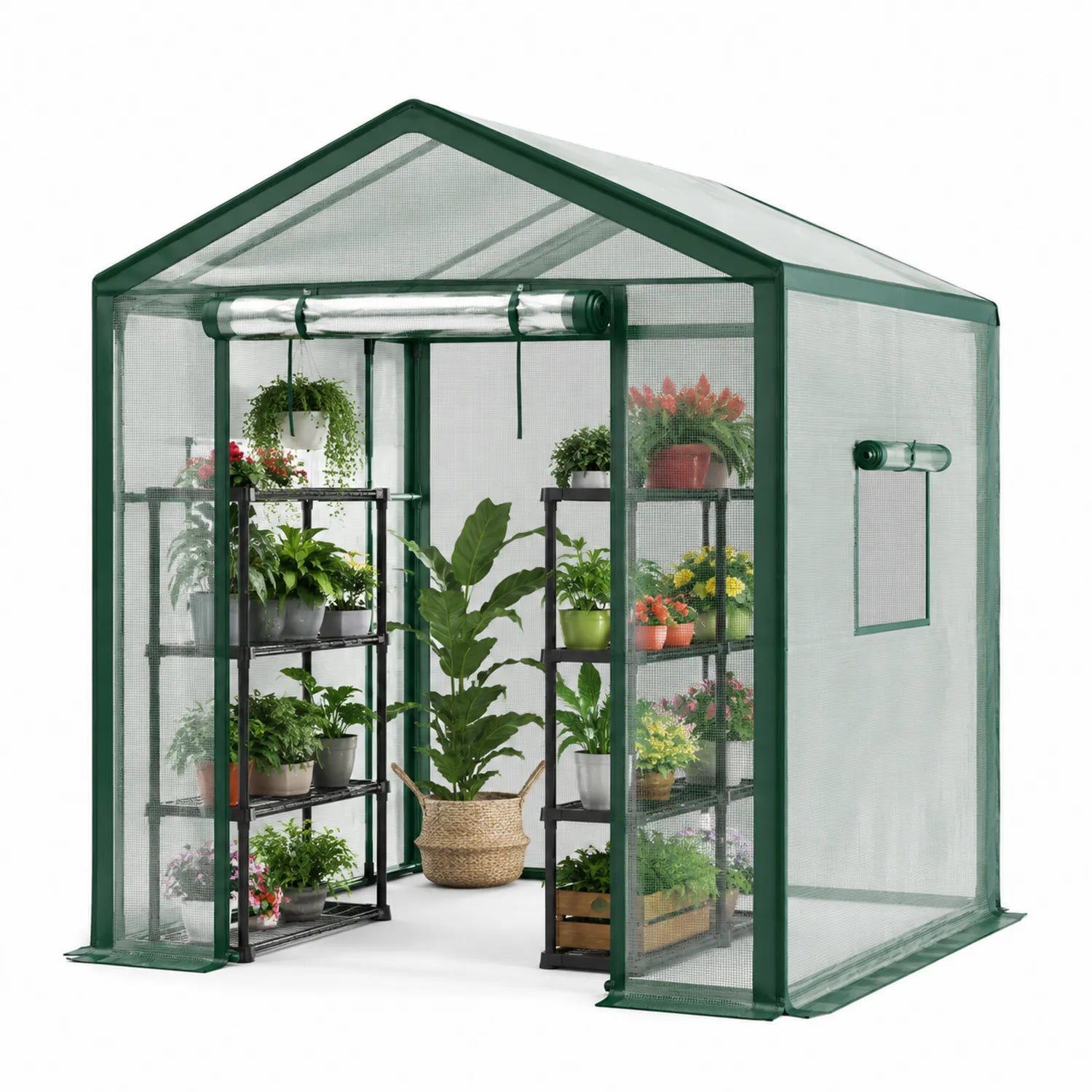 Serre de Jardin en Acier et Toile PVC Vert avec Étagères