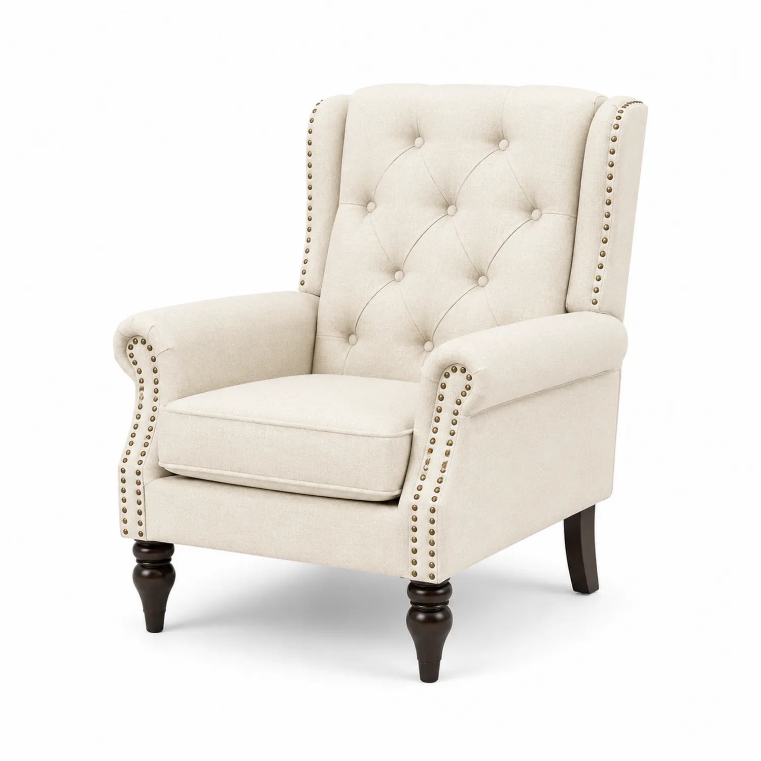 Fauteuil en Lin Beige avec Pieds en Bois
