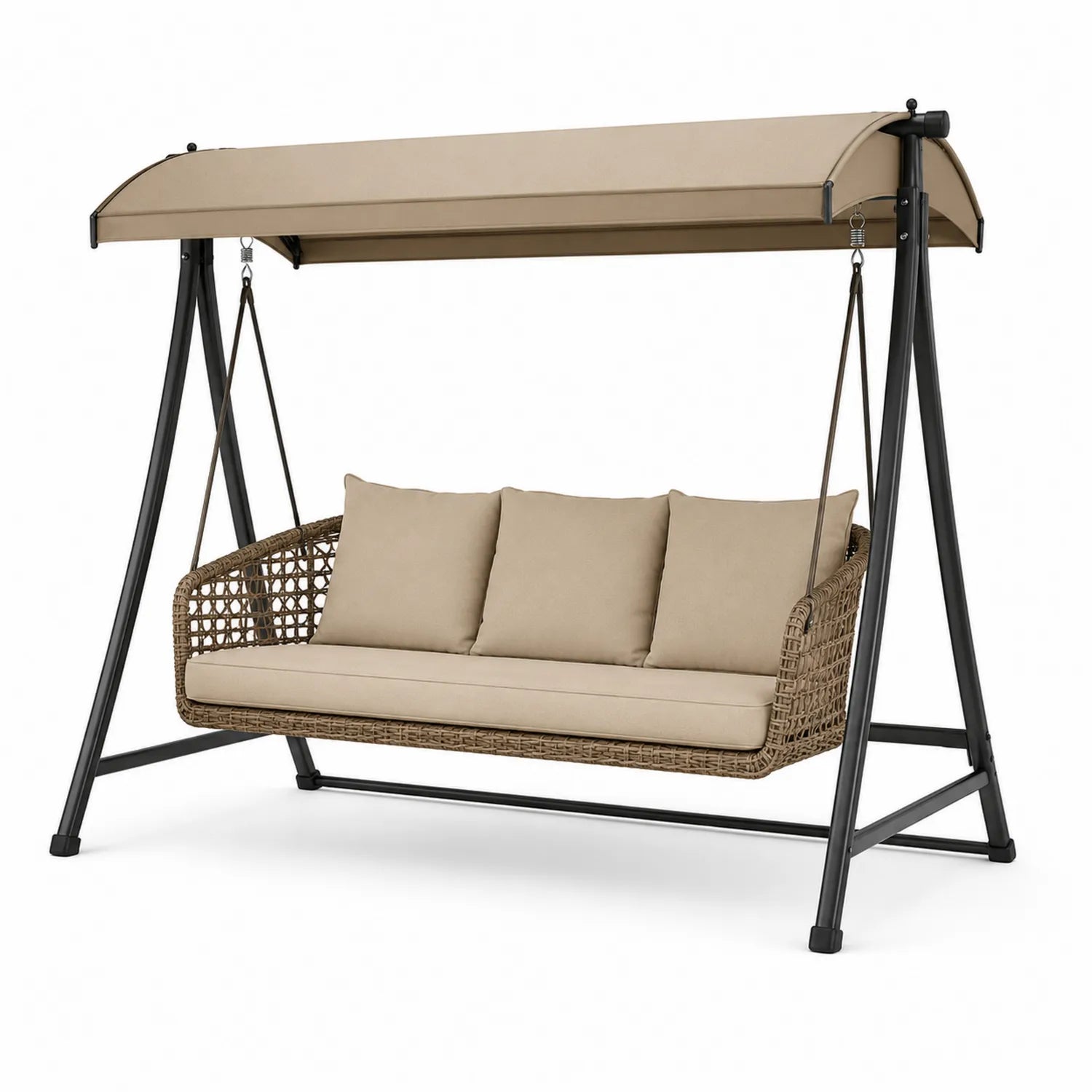 Balancelle de Jardin en Résine Tressée et Acier avec Toit Beige