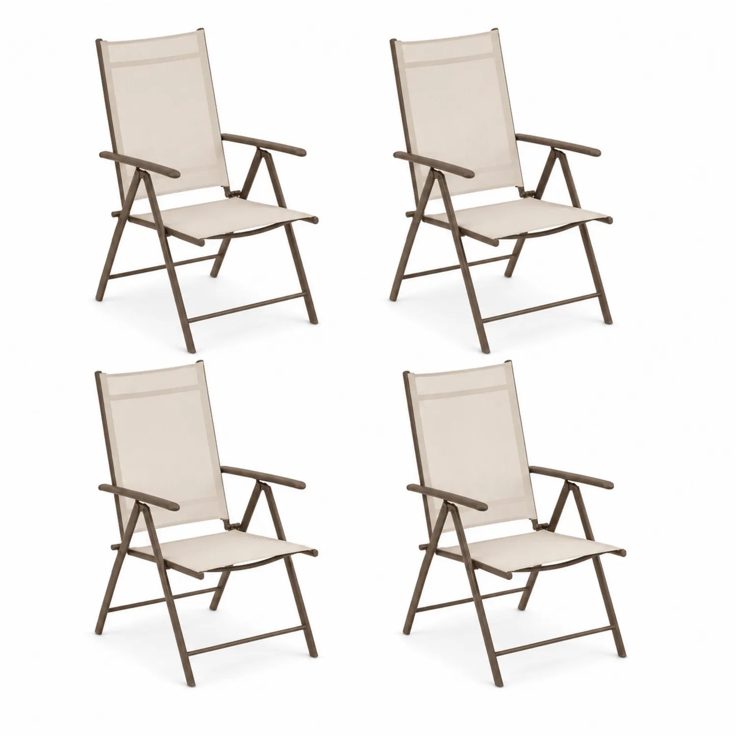 Lot de 4 chaises pliantes en aluminium et textilène beige