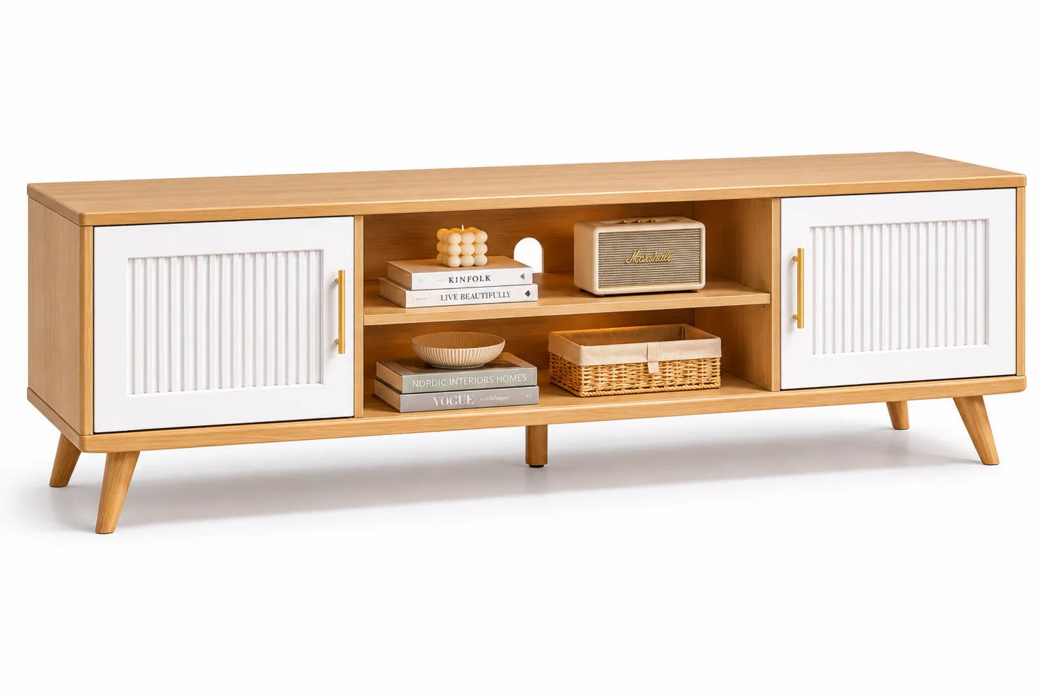 Meuble TV en bois avec portes et étagères 150x40x50 cm