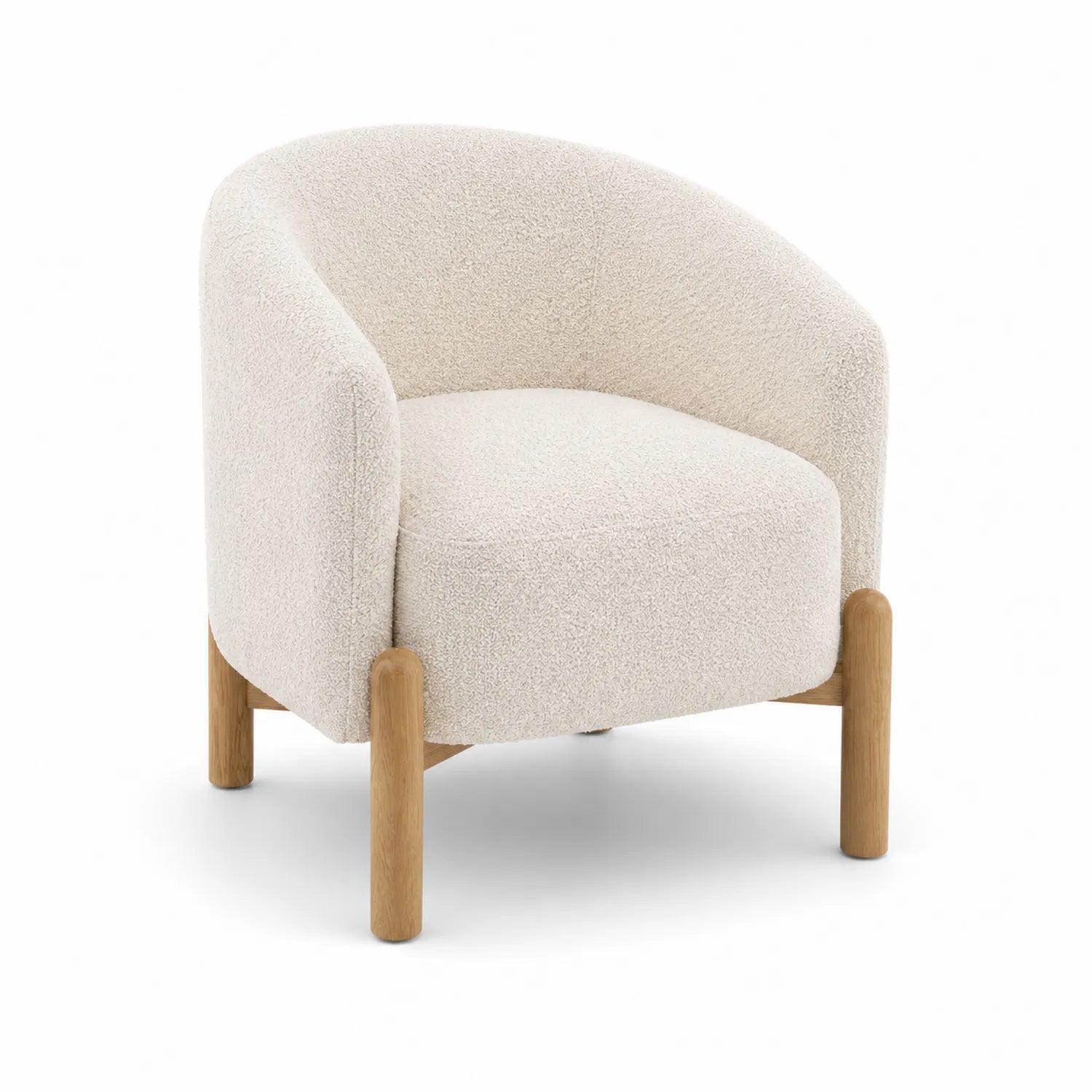 Fauteuil en tissu bouclé avec pieds en bois chêne