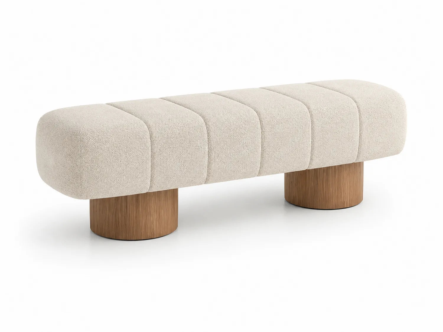 Banc rectangulaire en bois et tissu beige 140x45x40 cm