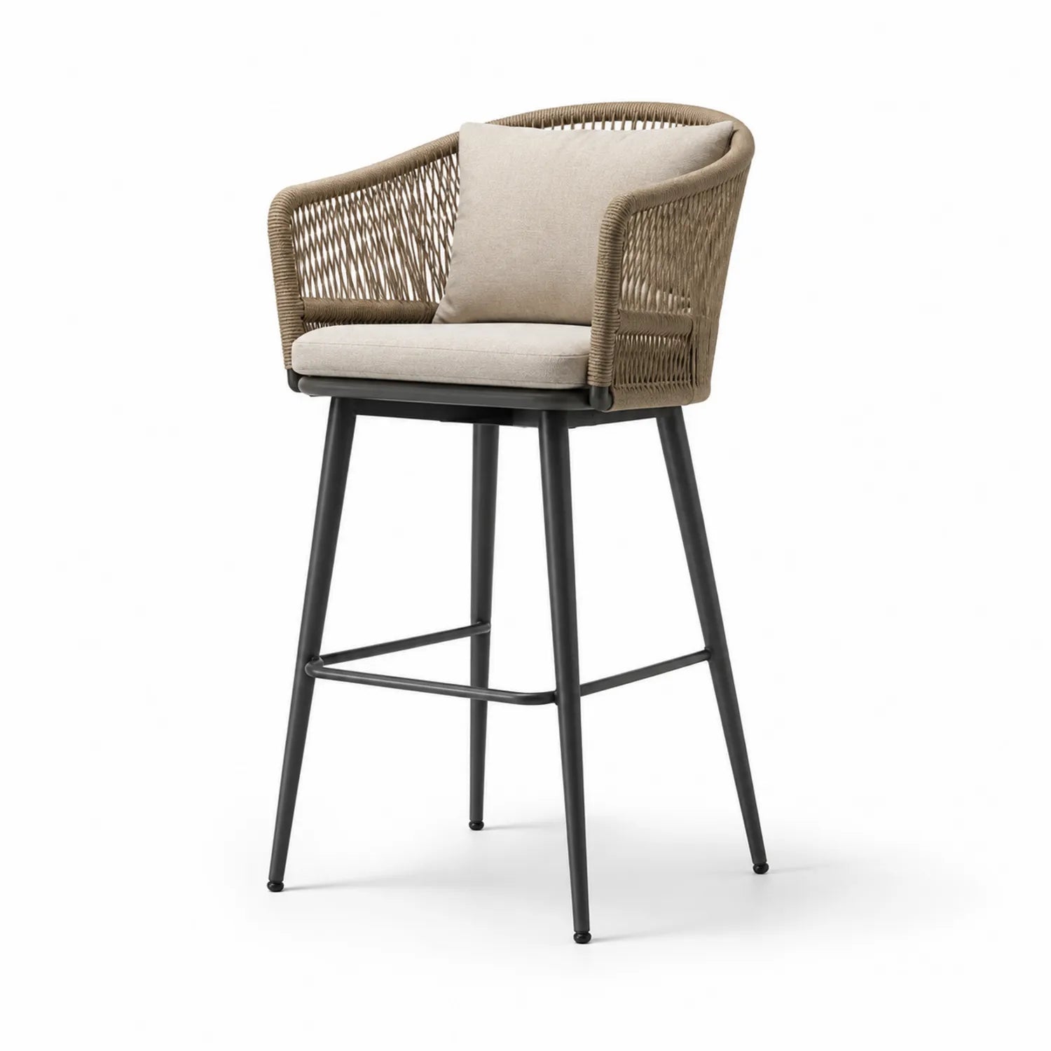 Chaise de bar d'extérieur en aluminium et résine tressée brun/beige