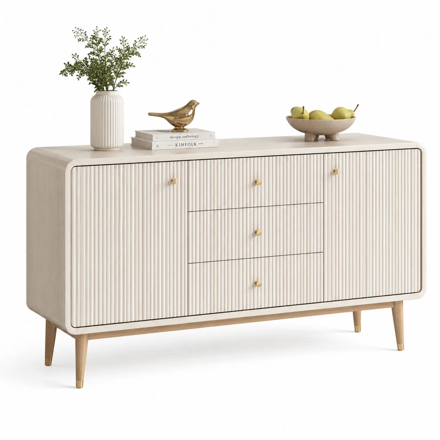 Buffet en bois avec surface nervurée blanc 150 cm