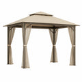 Pavillon de jardin en aluminium avec rideaux en polyester beige