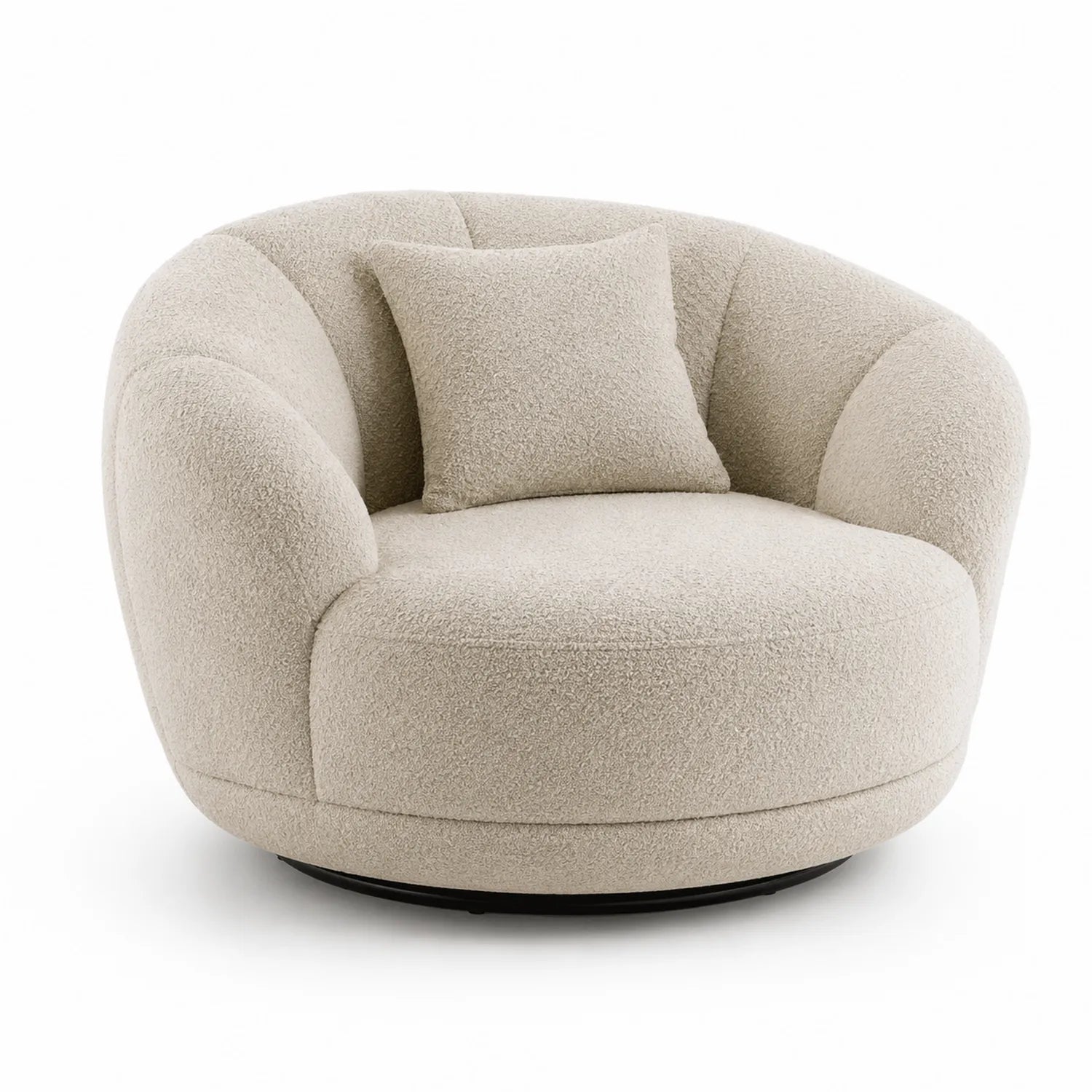 Fauteuil en tissu bouclé beige avec coussin