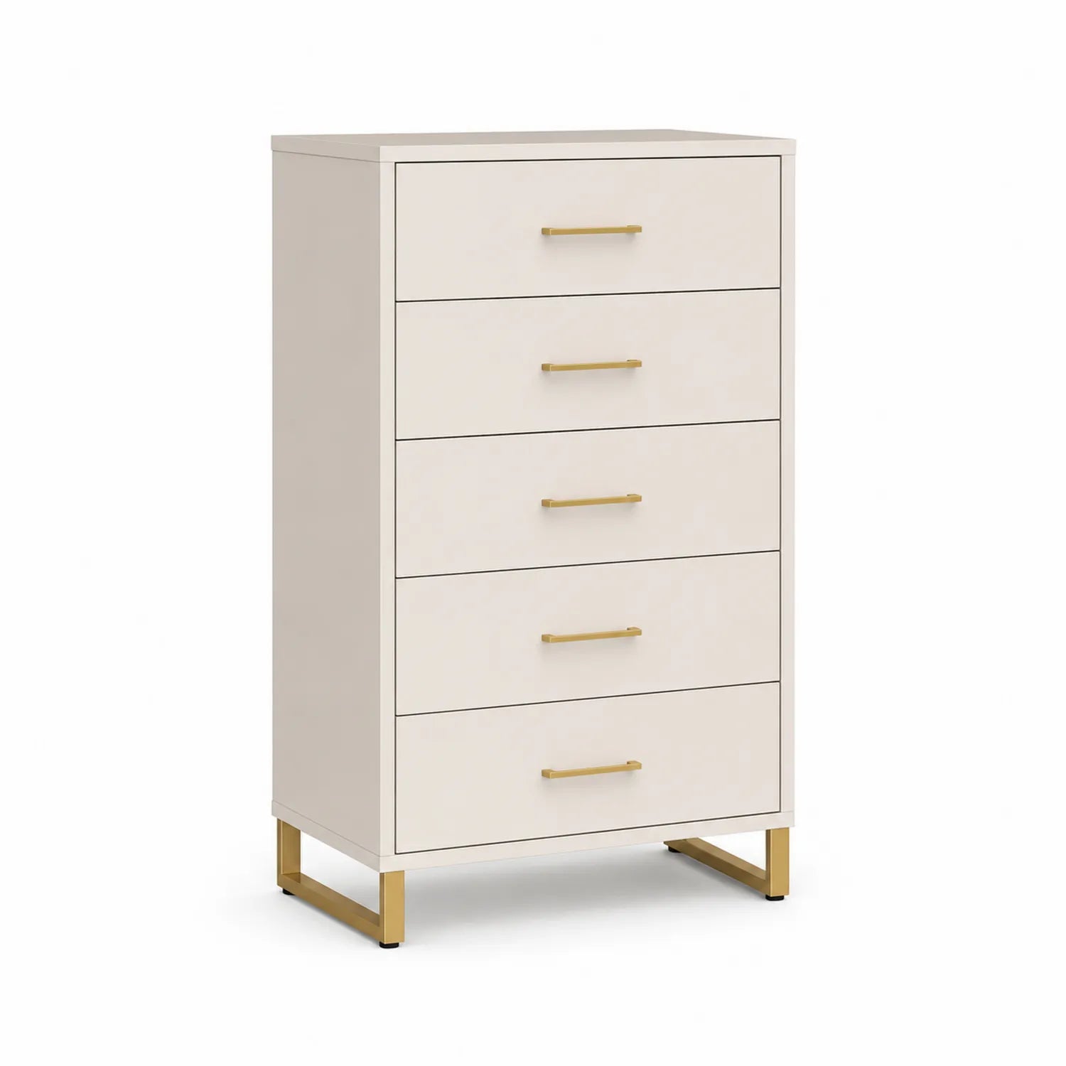 Commode haute 5 tiroirs en bois MDF avec poignées en métal